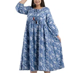 fashion zest Women Cotton Blue Gathered Gown | Formal Wear Plus Size Gown | Plus Size Gown | Ultra Plus Size Gown| Occasion Wear Gown | CH107 image 1