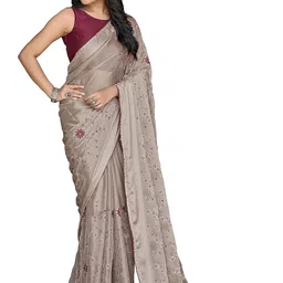 manohari MOST TRENDY EMBROIDERY SAREE WITH UNSTICH BLOUSE PIECE image 1