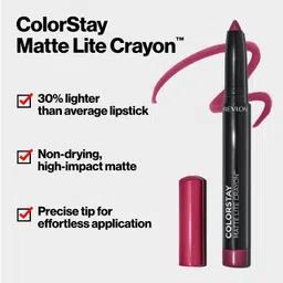 REVLON Colorstay Matte Lite Crayon Lipstick, Ultra-Precise Tip with built in Sharpner, Bold Color in Comfortable, Non-Drying Matte Formula, Water-Resistant Non-Drying Lipcolor Lifted - (011) image 2