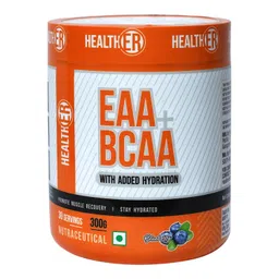 HealthER EAA BCAA Supplement with Electrolytes - 8500mg EAA & 6000mg BCAA | Amino Acid Powder for Intra/Post Workout Muscle Recovery with added Hydration - 300g (30 Servings) (Blueberry) image 1