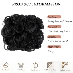 hair wala HAIR WALA™ Short Double Combs Faux Messy Curly Wavy Hair Extensions Bun Piece Up Do Drawstring Ponytail Clip in Comb Hair Extensions Chignon Black Color image 2