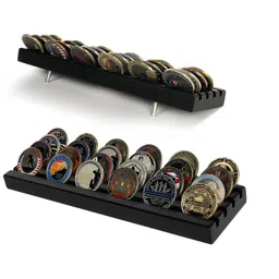 DecoWoodo Challenge Coin Display Stand - 4 Rows Wooden Military Holder Rack Case Holds 30 Coins - Black Finish image 1