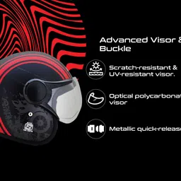 Vega Jet Old School EPS Open Face Helmet (Dull Black and Red, Large) image 5