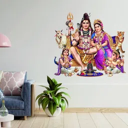 Techgifti Shiv Parvati with Family Wall Sticker for Living Room/Bedroom/Office and All Decorative Wall Stickers White Glossy Vinyl image 3
