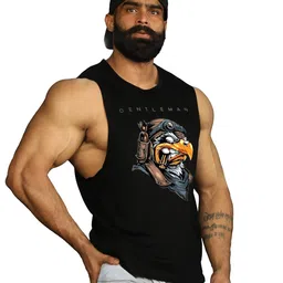 juari be a gentleman Men's Cotton, Sleeveless Printed Vest (Black) image 2