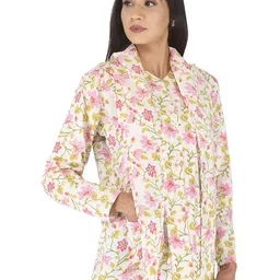 charvi Women's/Girl's Cotton Floral Printed Summer Coat with Cap | Helps to Protect From Sunrays, Dust Pollution, Sunburn, Tanning of Skin | Ideal for Driving, Hot Summers, Traveling- (BHC24_P_Pink) image 1