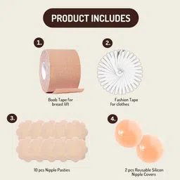 hsr Boob Tape Kit - Breathable Instant Boob Tape with 10 Nipple Pasties for Fashion, with 36 Strips Double Sided Tape for Clothes, and 1 Pair Reusable Nipple Cover for Women image 2