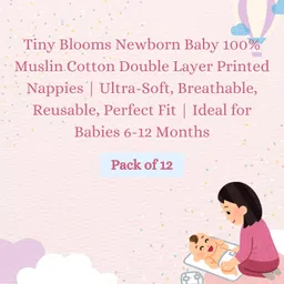 Tiny Blooms Baby 100% Muslin Cotton Double Layer Printed Premium Nappies | Ultra-Soft, Breathable, Reusable, Perfect Fit | Ideal for Babies 6-12 Months | Pack of 12 image 3