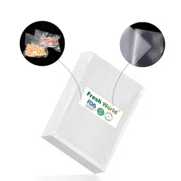 fresh world FRESHWORLD Food Grade; BPA-Free; Microwaveable; Ready Vacuum Bags with 90 Micron Thickness (One side Embossed) travel friendly | Airtight | space saver (10cm x 15cms)(PACK OF 100) Capacity 100 Gms. image 1