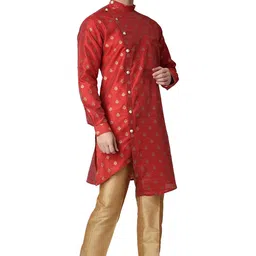 royal kurta Men's Jacquard Silk Printed Indowestern Sherwani (Maroon) image 3