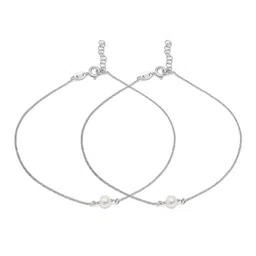 zavya 925 Sterling Silver Freshwater Pearl Minimal Rhodium Plating Chain Anklet (Pair) | Gift for Women & Girls | With Certificate of Authenticity & 925 Stamp image 1