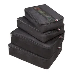 IMAWORKS 4 Set Travel Organizer Pouch Packing Cubes Luggage Organiser Set Clothes Space Savers Bags (2 Large, 1 Medium and 1 Small Cube) Black, Laminated Fabric image 1