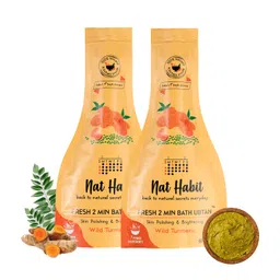 Nat Habit Fresh Wild Turmeric Bath Ubtan, 2 Minute Body Scrub For Accelerated Detan, Pigmentation Relief Body Acne Control Whitehead Clearance, Ayurvedic Inspired, 80 g Each (Pack of 2) image 1