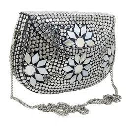 trend overseas Silver Metal Beads Ethnic purse Bridal Bag party clutch Metal clutches Sling Bag image 1