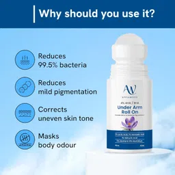 Applewood 4% Aha Bha Underarm Roll On 40ml | 2% Lactic Acid, 1% Mandelic Acid, 1% Salicylic Acid | Controls Odour & Reduces Pigmentation | 0% Alcohol & 0% Aluminium | Flora Fragrance (Pack of 1) image 5