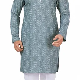 studio shringaar Men's Cotton Blend Relaxed Fit Ikat Printed Knee Length Kurta image 5