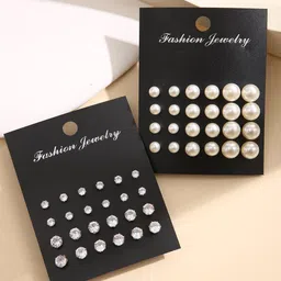 shining diva fashion Latest Stylish Crystal Pearl Stud Earrings for Women & Girls - 24 Pairs Combo Set (16062er) image 3