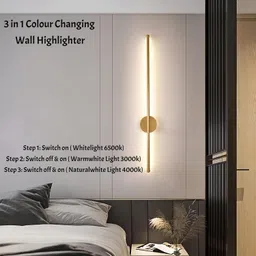 FILLISKA Led Wall Highlighter Light, 3-in-1 Colour Changing, Luxurious Wall Decor (Sleek Gold-098) image 2