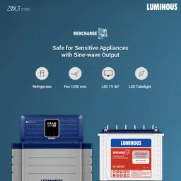 Luminous Inverter & Battery Combo for Home,Office & Shops Zolt 1100 Pure Sine Wave 900VA/12V Inverter with RC 25000 Tall Tubular 200Ah Battery & Trolley Warranty:24 months(Inverter)36 months (Battery) image 3