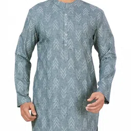 studio shringaar Men's Cotton Blend Relaxed Fit Ikat Printed Knee Length Kurta image 1