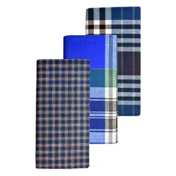 blue leaf Multicolor Stitched Lungies CLOSED Lungies for Men Cotton, Pack of 3 - Assorted Checks 2.25 Meter image 1