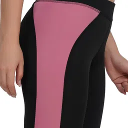 new look Neu Look Women Slim Fit High Waist Gym Workout Tights with 4 Ways Stretchable Scoot Proof Color Block Yoga Leggings (Black Blush, Medium) image 4
