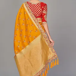 monjolika fashion Women's Traditional Zari Woven Banarasi Tissue Silk Saree Comes With Unstitched Blouse Piece image 4