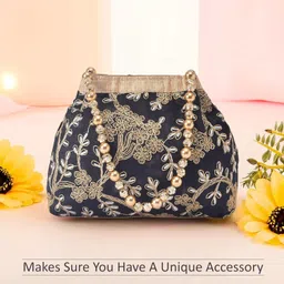 kuber industries Potli Bags for Ladies & Girls | Women Shagun Pouches for Festive Seasons | Batwa Bag Bridal Purse | Moti & Embroidery- Black image 4