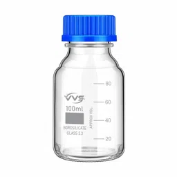 VVS Borosilicate Glass reagent bottle 100ml with leak proof Blue Screw Cap pack of 10 for glassware chemical bottles for lab, laboratory, kitchen and professional use image 2