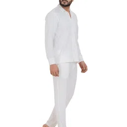 s s fashion Men's Solid Polyester Summer Co-ord Set with Collared Shirts & Pant Set White image 4