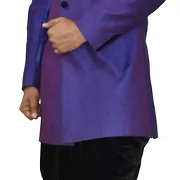 raj design studio Men's Indo-Western Royal Blue H/emb Patch With Black Harem image 4