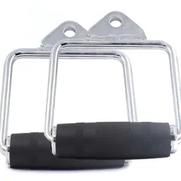 GYMINGWORLD Gyming World® Pair of Cable Cross D Handle Steel with Rubber Hand Grips Commercial Grade Exercise Attachment for Professional Pulley Machines (Imported, Silver and Black) image 1