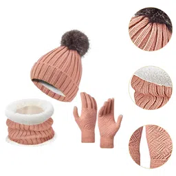 merishopp Winter Hat Scarf Gloves Set Winter Cap Neck Warmer for Running Skiing Hiking Pink|Clothing, Shoes & Accessories | Womens Accessories | Hats image 5