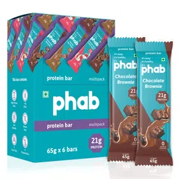 Phab Chocolate Brownie Protein Bars with 21g Protein,No Added Sugar | High Fibre, No Trans Fat & No Preservatives | Low GI, Diabetic Friendly | Healthy & Tasty | 100% Veg & GMO Free (Pack of 6x 65g) image 1