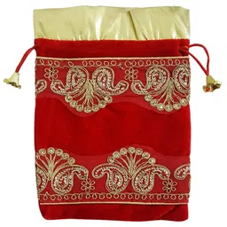 mehrunnisa Red Velvet Golden Zardosi Sequence Work Big Size Shagun Potli Pouch image 2