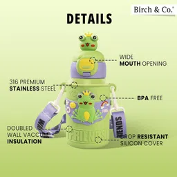 birch & co. Kids Water Bottle - Water Bottle for School - Sipper Water Bottle for Kids - Waterbottle for Girls and Boys, Stainless Steel 316, Spill-Proof, BPA-Free, Perfect for School and Play, Limegreen image 4
