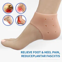 Clopic Combo Silicone Half Heel Socks Silica Gel Heel Cups Pad Shoe Inserts for Plantar Fascilitis Moisturizing Socks Foot-Care and Anti Heel Cracks Repair Ankle Pain Heel Spur Shoe Support Pad image 2