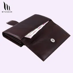 mtuggar Leather Women's Clutch - Stylish Ladies Wallet - Credit Card Holder ID Window with Coin Pocket Zipper. Magnetic Loop Closure Purse for Women, Brown (Pack of 1) image 3