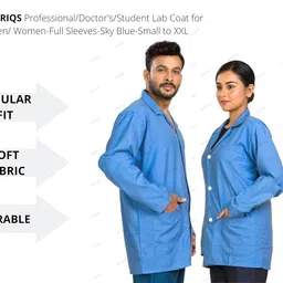 HOSPRIQS Unisex Full Sleeves Lab Coat (X-Large, Sky Blue) image 3