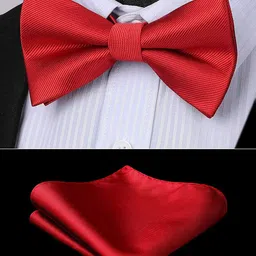 young arrow Premium Pre-Tied Satin Bow Tie and Pocket Square for Men | Handcrafted Bow Tie & Wedding Handkerchief for Suits, Blazers & Tuxedo for Formal Events & Weddings (Red) image 4