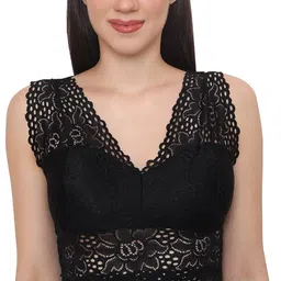 glamoras Women's Nylon Spandex Solid Floral Lace Camisole Lightly Padded Seamless Breathable Stretchable Bralette Bras Size: M - 2XL image 1