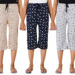 suman tex Women Stylish Fashion Cotton Printed Capris Multicolor Pack Of 3 image 1