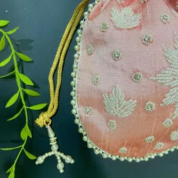 byra Pearl Handwork Silk Potli Bag for Women Bridal Bag image 3