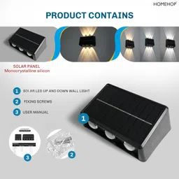 Homehop Solar Light Outdoor Garden Up and Down Waterproof 6 LED Decorative Solar Wall Lamp for Courtyard, Fence, Balcony, Doorway, Path, Porch, Patio (ABS, Black) image 3