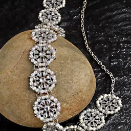 karatcart Oxidised Silver Floral Shape Kundan and Pearl Beaded Kamarbandh image 4