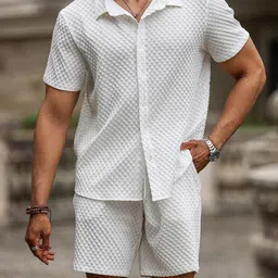 raizax Men's Regular Fit Co-ord Set of T-Shirt & Shorts for Night Dress,Sleepwear, Loungewear, Travelling & Vacation Outfit (White_L) image 4