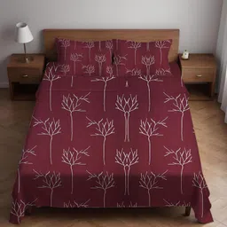 Krishnam Home 300Tc Glace Printed Cotton Bedsheet Perfect for King Size Bedsheet,Includes 1 Double Bed Sheet Size(90X100 Inch) and 2 Pillow Covers|Color- Purple,300 TC image 1