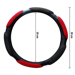 Sakuun Faux Leather Steering Wheel Cover, Red & Black Universal 38Cms Medium Size Non-Slip Car Wheel Cover Protector Breathable Microfiber Anti-Slip,Warm In Winter And Cool In Summer image 3