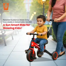 4-in-1 Trot n’ Roll | with Sunshade | 3 Mute EVA Wheels | Big Wheel Hub | Music & Light | Steel Frame | Non-Slip Tyres | Extendable Handle | Convertible to Balance Bike | (Red) (2-6 Years) image 4