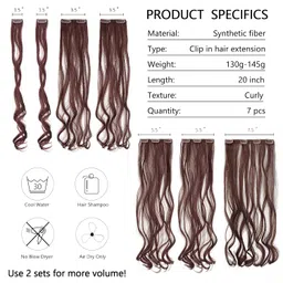 FESHFEN Clip in Hair Extensions 7 PCS Full Head 20 inch Curly Wave Synthetic Clip Hair Piece Wavy Hairpiece for Women Girls image 5